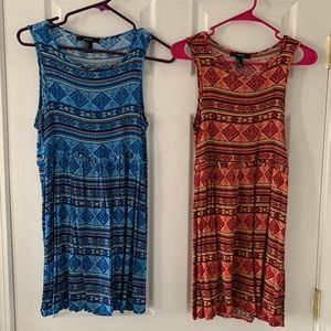FOREVER 21 Boho Mini Dresses Aztec Blue Orange SET